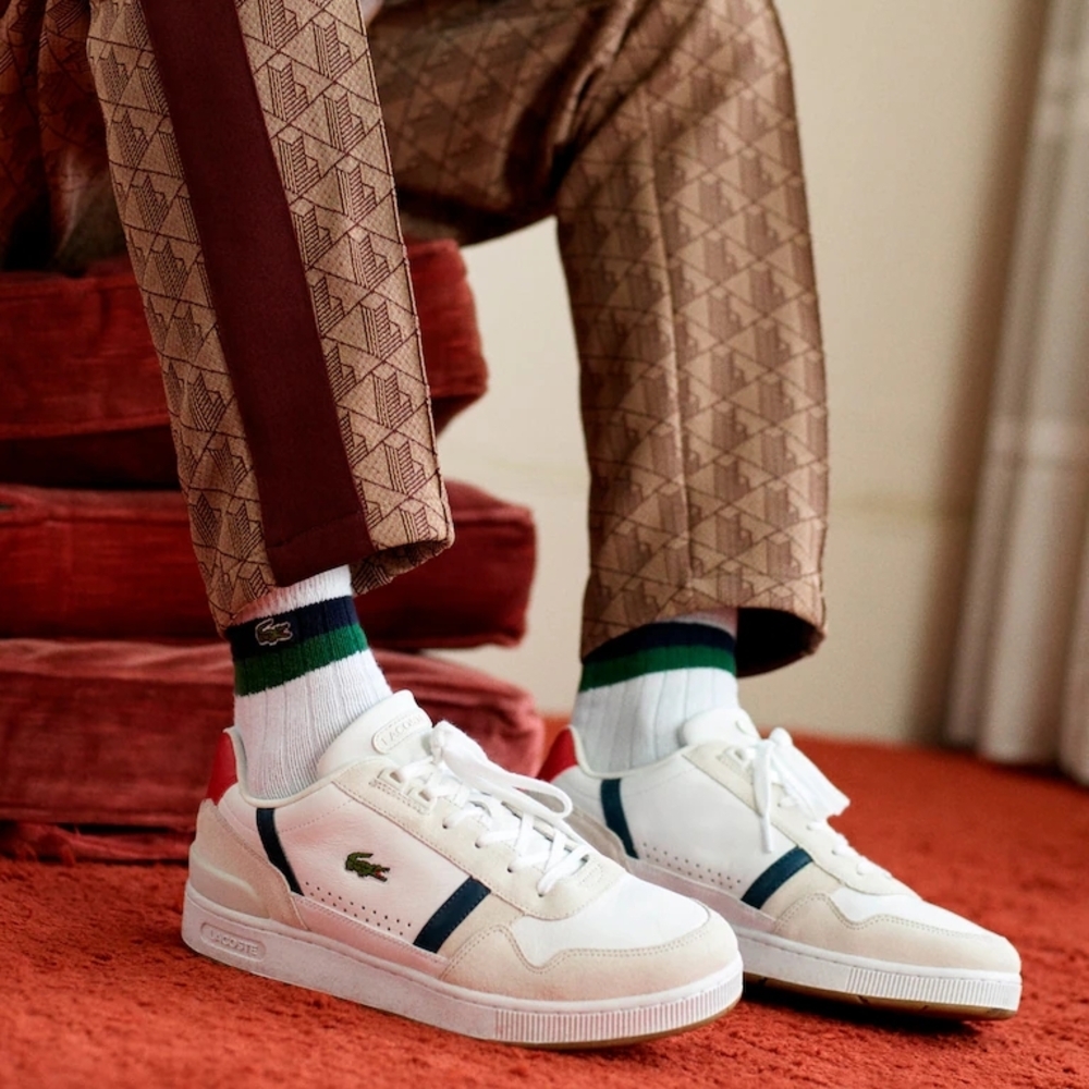 Lacoste Men's T-Clip White Leather Casual Sneakers Size 13
